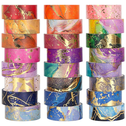 NANYNNU Gold Washi Tape Set - 24 Rolls Metallic Foil Marbling Washi Tape, Decorative Washi Tapes for Junk Journal Supplies, Bullet Journal Supplies, DIY Crafts, Scrapbooking, School Supplies