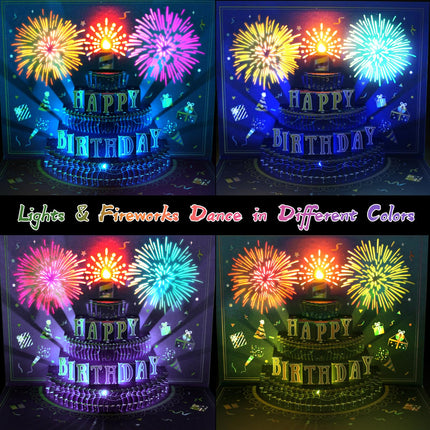 Pop Up Birthday Card with Music, Light, Firework For Men Women