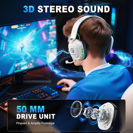 2.4GHz Wireless Gaming Headset for PC, PS5, PS4, Switch & Mac, Bluetooth Headset with Noise Canceling Microphone, Low-Latency Stereo Audio, 50mm Drivers for Nintendo 64 Accessories
