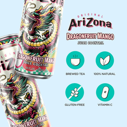 AriZona Dragon Fruit Mango, Fruit Juice Drink - Big Can, 22 Fl Oz (Pack of 12)