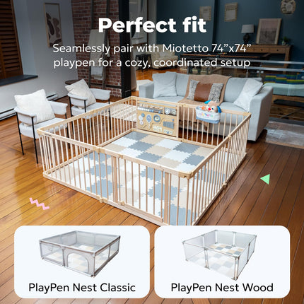 Baby Play Mat, Soft Foam Floor Tiles for Kids. Adjustable Interlocking Foam Tiles, Fits with 74x74 Playpen Baby mat for Crawling & Development, Playmat for Babies 6-12 Months
