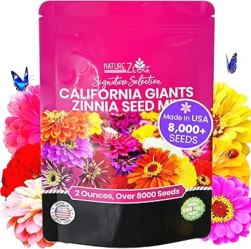 NatureZ Edge Zinnia Seeds 8250 Non-GMO California Giants Mix colorful flower blend