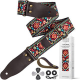 Jacquard Embroidered Guitar Strap with Cowhide Leather Ends