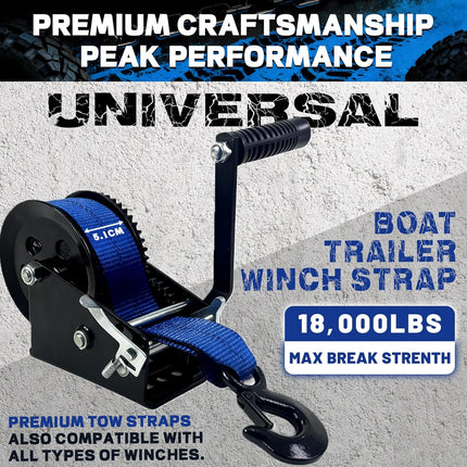 Boat Winch Strap with Hook (2" x 20ft) - 18,000lb Break Strength, Heavy Duty Replacement Trailer Winch Strap with Safety Hook - Fits Pontoon, Fishing Boat, Powerboat & Jet Ski Trailers.