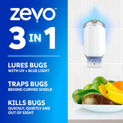 Flying Insect Trap for Fruit Flies & Gnats, 1 Plug-in Base & 3 Refills