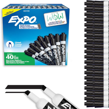 EXPO Dry Erase Markers, Low Odor Ink, Black, Chisel Tip, 40 Count - Whiteboard, Calendar, Organization, Essential Supplies for Office, School, Classroom, Teachers