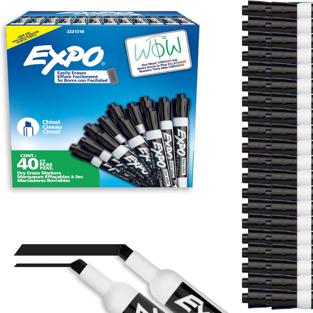 Low Odor Black Dry Erase Markers, Chisel Tip, 40 Count