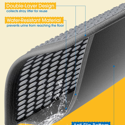 Cat Litter Mat, 23.2 x 14.6 in, Waterproof, Non-Slip, Grey