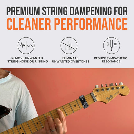 Gruv Gear Fret Wrap & Guitar Mute, Fretwrap for Acoustic, Electric & Bass | String Dampener Recording, Tapping & Practice Accessory (1 Pack, Extra Large Bandana Black, Fits 7-12 String Bass, Extended