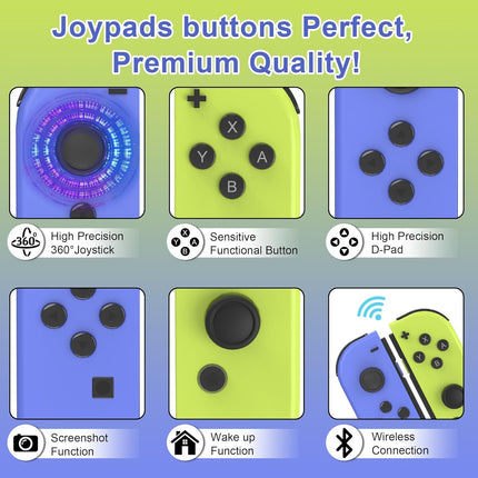 Wireless Switch Controller for OLED Lite, Replacement Remote Controls Compatible Con Switch 1, Anti Drift Hall Effect Joystick, Dual Vibration Rumble, Immersive Sensor, 12 Hours PlayTime, No NFC, Blue and Yellow