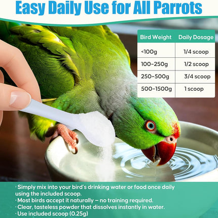Parrot Calming Supplement – Natural Bird Stress Support Powder for Fireworks, Travel & Visitors – Vet-Formulated – Easy to Use Daily Support for Parrots – 4oz (450 Servings)