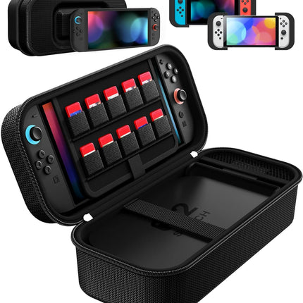 ivoler Carrying Case for Nintendo Switch 2/Switch/OLED Model, Large Capacity Portable Travel Case Fits Switch 2 Dock or Pro Controller, 10 Game Card Slots, Protective Storage Bag - Black