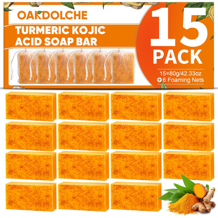 5 Pcs 80g Turmeric Kojic Acid Soap Bars with 2 Foaming Mesh Nets