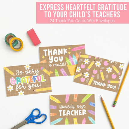 Hadley Designs 24 Teacher Thank You Cards with Envelopes - 6 x 4 Teacher Appreciation Cards Bulk, End of School Year, Graduation 2026, Teachers Appreciation Week, Thank You Teachers Card from Student