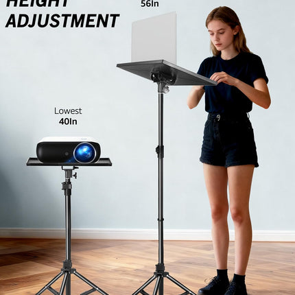 Lusweimi Projector Stand Tripod, 56 Inch Height Adjustable Laptop Stand with 16x11 Inch Tray, Portable Projector Mount, Stable Tall Tablet Floor Stand for Office, Home, Outdoor, Studio and DJ Racks