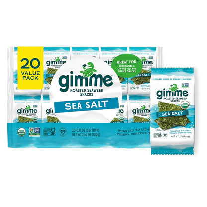 Seaweed Organic Premium Roasted Seaweed Snacks, Sea Salt, 20 Count, Keto, Vegan, Gluten-Free, Great Source of Omega3s
