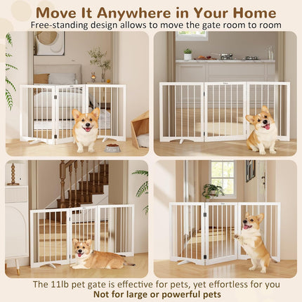 Free Standing Dog Gate Indoor, Foldable Dog Gate for Doorways Stairs Hallways, 3-Panel Freestanding Pet Gate with Support Feet for Stability, Folding Puppy Gate Easy to Move, Doggy Gate 54"x24"