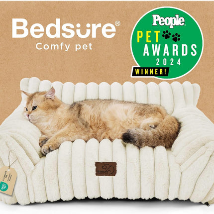 Bedsure ComfyFleece™ Cute Cat Couch for Pets - As Seen on TV on Good Day New York, Fuzzy Cats beds for Indoor Cats with Removable Washable Cover, Supportive Pet Sofa, 24inch, Cream