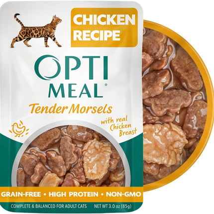 Optimeal Wet Cat Food Grain Free - Chicken Tender Morsels, High Protein Premium Nutrition Made with Natural European Ingredients, Adult Cat Pouches 3oz (Pack of 12)