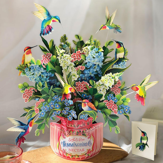 Pop Up Cards, Hummingbird Oasis, 12 Inch Life Sized Forever Flower Bouquet 3D Popup Greeting Card - photo 2