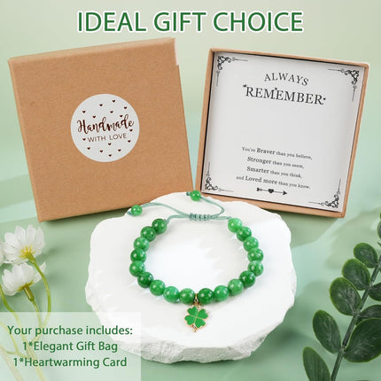 PEALICIOUS Money Bracelets for Women Natural Green Jade and Tiger Eye Summer Bracelets, Adjustable Shamrock Beaded Braclet, Green Crystal Jewelry for Good Luck Green Gifts for Women