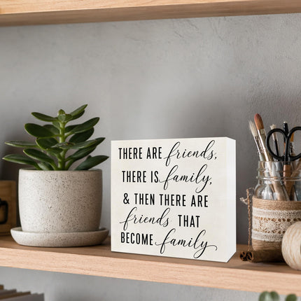 Friendship Family Wooden Signs - Friends Family Decor, Moving Away Gifts for Couples, Friendship Wood Block Plaque Box Signs Home for Shelf Table Decorative, 5x5 Inch