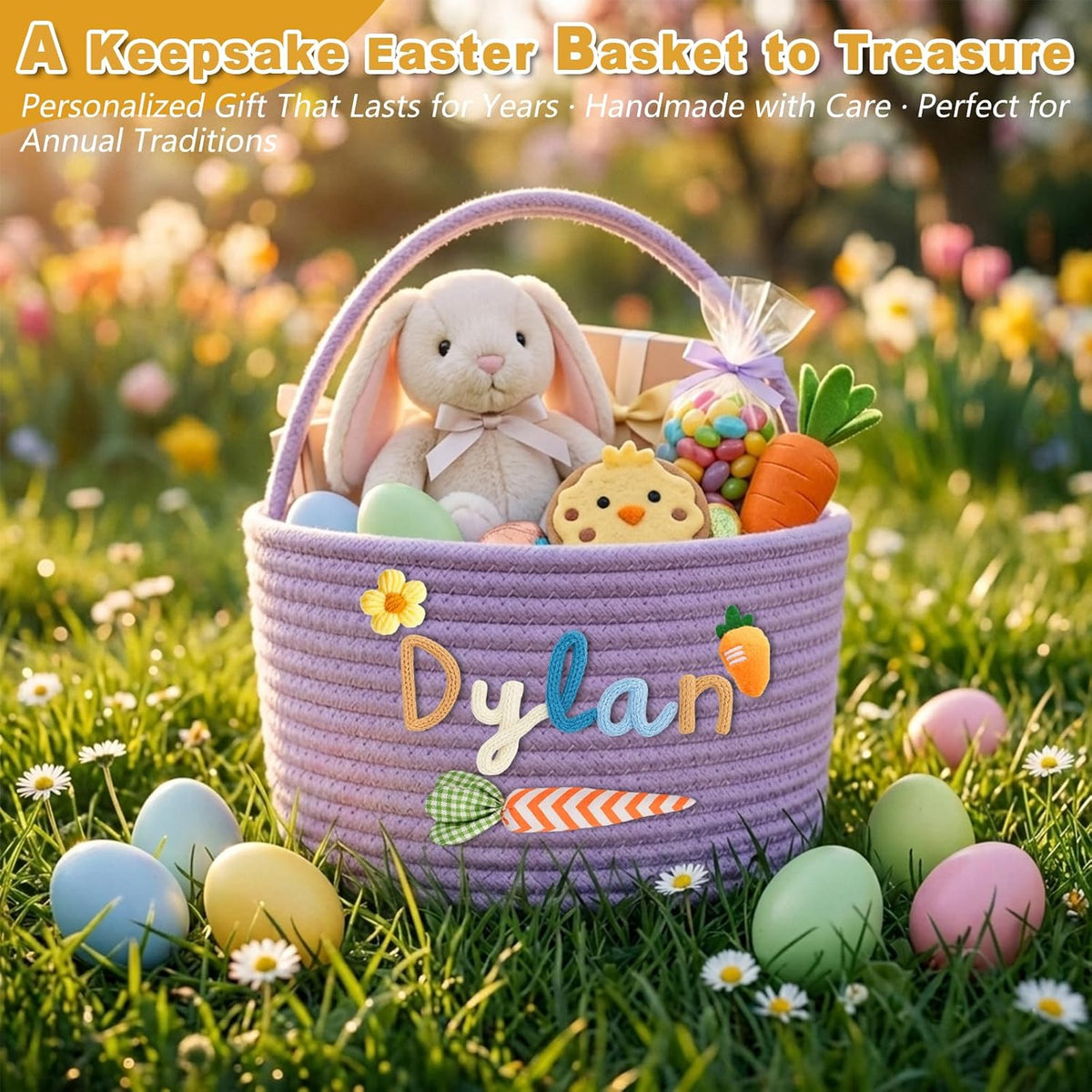 Personalized Easter Basket Cotton Rope Tote, Color03 - photo 4
