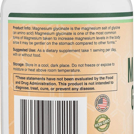 Magnesium Glycinate bottle back label with dosage and ingredients for muscle recovery