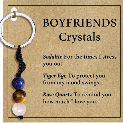 Boyfriend Crystal Keychain, Natural Gemstone Beads for Him, Cute Key Ring Charm Gift, Valentine’s Day Gift for Him