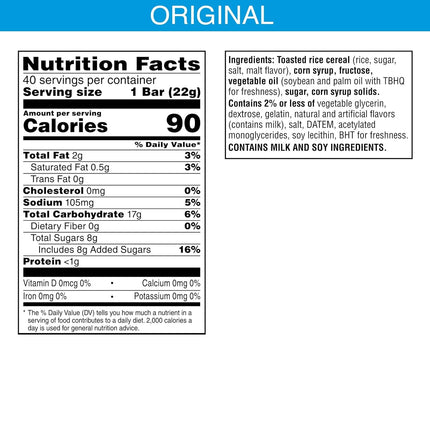 Rice Krispies Treats Crispy Marshmallow Squares, Kids Snacks, Snack Bars, Original, 31.2oz Box (40 Bars)