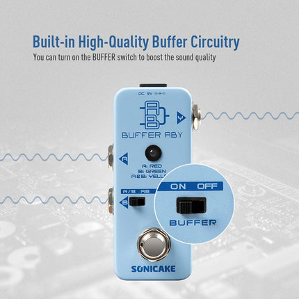 SONICAKE ABY Guitar Pedal, Mini AB Switcher with Buffer Switch, Ab Box Line Selector Guitar Effects Pedal, True Bypass - Buffer ABY