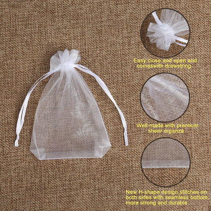 100PCS Sheer Organza Bags, White Wedding Favor Bags with Drawstring, 4x4.72 Jewelry Gift Bags for Party, Jewelry, Christmas, Mother's Day, Festival, Bathroom Soaps, Makeup Organza Favor Bags