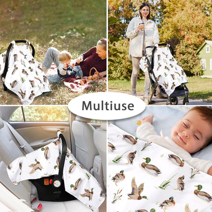 Green Car Seat Cover Baby Boy, Peekaboo Infant Car Seat Cover Summer, Multi-Use Newborn Carseat Canopy, Nursing Cover, Blanket, Mallard Duck