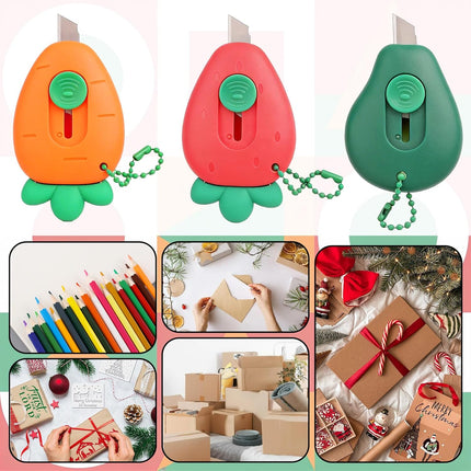 3Pcs Mini Fruit Shaped Retractable Utility Knife Box Cutter Letter Opener Portable Utility Knives Art & Craft Cutter Office School Stationery for Students, DIY Crafts, Cutting Envelope Paper Cardboard