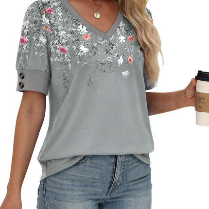 Womens Tops Short Sleeve Shirts Buttons V Neck Spring Fashion Summer Outfits Plus Size Blouses Dressy Casual