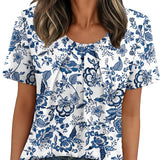 Women T Shirts Pleated Short Sleeve Tops Business Casual Blouses