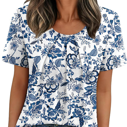 Women T Shirts Pleated Short Sleeve Tops Business Casual Blouses