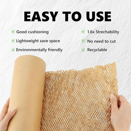 15”x500’ Honeycomb Paper, Honeycomb Packing Paper for Moving Packing Materials for Fragile Items, 1 rolls of 500ft With 48 Fragile Sticker Labels