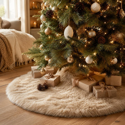 48 Inch White Faux Fur Christmas Tree Skirt, Plush Tree Base Cover for Holiday Party and Home Christmas Decor