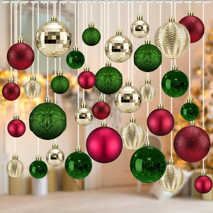 36 Pcs Christmas Balls Ornaments for Ceiling, Red, Green, Gold