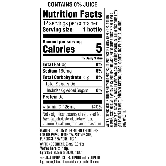 Lipton Diet Green Tea Citrus, 16.9 Fl Oz Bottles (Pack of 12)