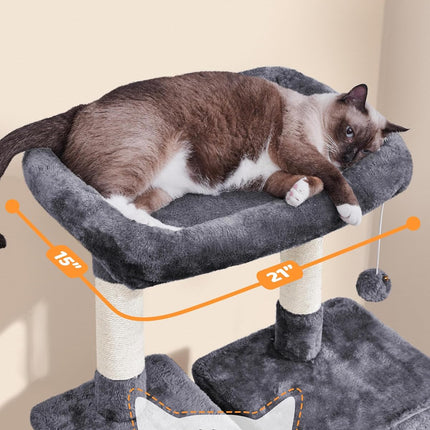 Yaheetech Large Multi-Level Cat Tree, 63 Inches Tall with Sisal-Covered Scratching Posts, Condo, Hammock, Dangling Ball, and Extended Platform for Cats to Play and Sleep