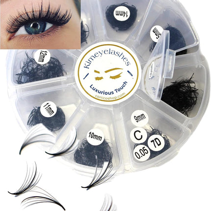1000 Premade Wispy Volume Lash Fans, 7D D Curl, 0.05mm, 9-16mm