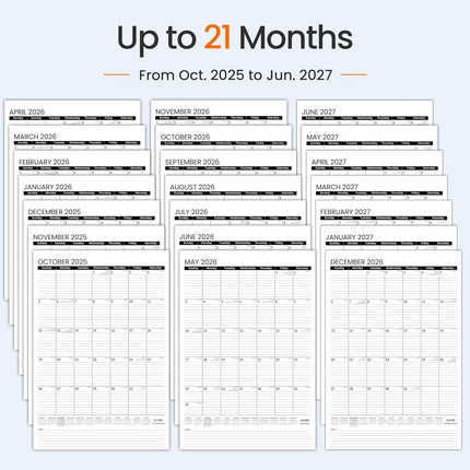 SUNEE 2026 Wall Calendar Large 22.75"x15.5", 21 Month Calendar (Ends June 2027), Vertical Extra Large Monthly Calendar 2026 for Wall, Black