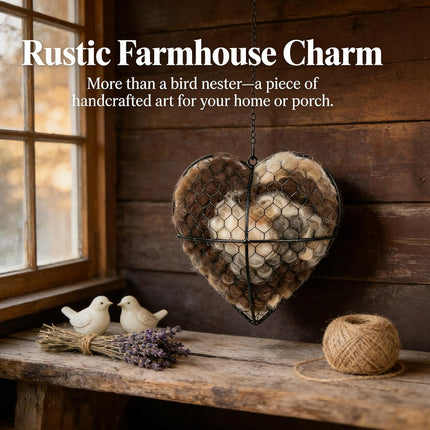 Handmade Alpaca Fiber Bird Nesting Heart, Hummingbird Nest Fur Material Holder, Natural Alpaca Wool Balls Dispenser for Birds Nesting (Dark Brown)