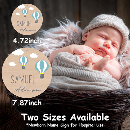 Personalized Newborn Baby Name Sign for Hospital, Baby Name Sign for Nursery, Birth Announcement - Hello World Arrival Sign - Available in 5 and 8 Inches (Customizable, Blue Balloon)