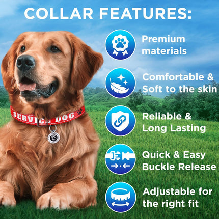 TECEUM Reflective Pet Collar – Red - Service Dog – S – Extra Soft Padding – Basic Nylon Dog Collar – Quick Release Buckle – Fits Small, Medium and Large Dogs, Puppies, Cats