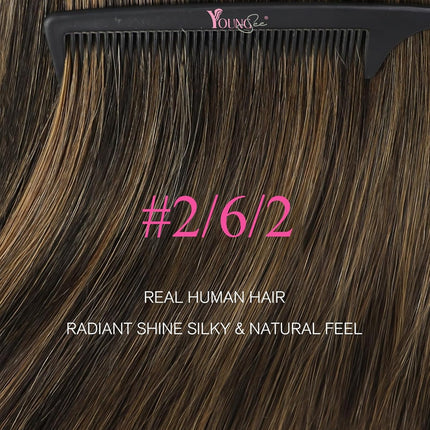 YoungSee 18 Inch Tape in Extensions Human Hair Brown Balayage Tape in Hair Extensions Human Hair Dark Brown Ombre Ash Browns Tapes-in Extension Remy Hair Extension Tape-in for Daily Use 20pcs 50g