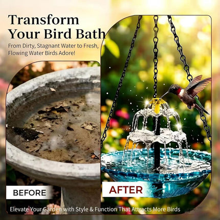 Solar Cascade Hanging Bird Bath Fountain with Solar Pump, Weatherproof & Easy to Maintain Outdoor Garden Decor, Large Capacity Hummingbird Bath Water Feature for Patio & Yard (Pink & Blue) (Blue)