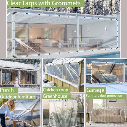 8x20ft Clear Tarps Heavy Duty Waterproof, Clear Tarp with Grommets